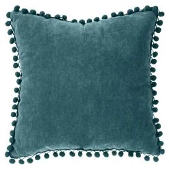Almofada azul petróleo com pompons 40x40cm