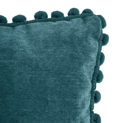 Almofada azul petróleo com pompons 40x40cm