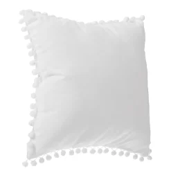 Almofada branca com pompons 40x40cm