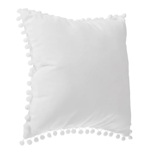 Almofada branca com pompons 40x40cm
