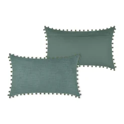 Almofada SANCHEZ verde seco com pompons 30x50cm