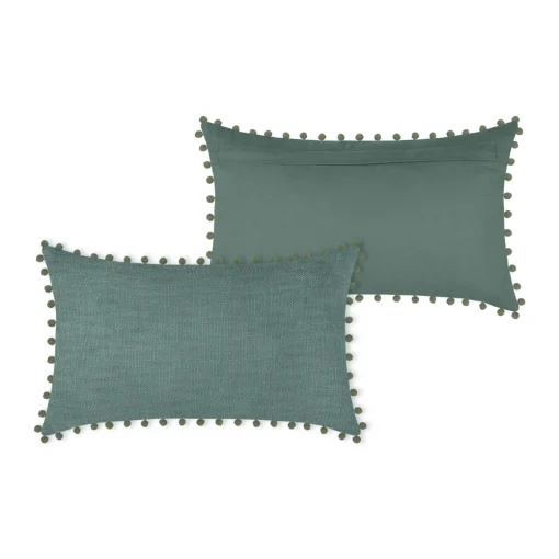 Almofada SANCHEZ verde seco com pompons 30x50cm