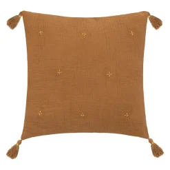 Almofada WINTER LIGHT gaze canela com cruzes 40x40cm