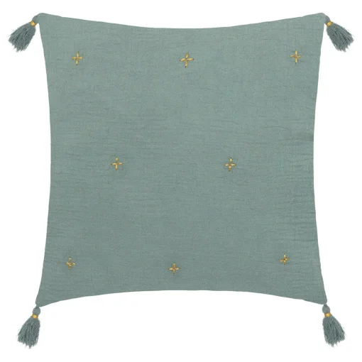 Almofada WINTER LIGHT gaze verde celadon com cruzes 40x40cm