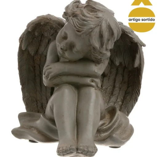 Anjo assis em resina 15cm