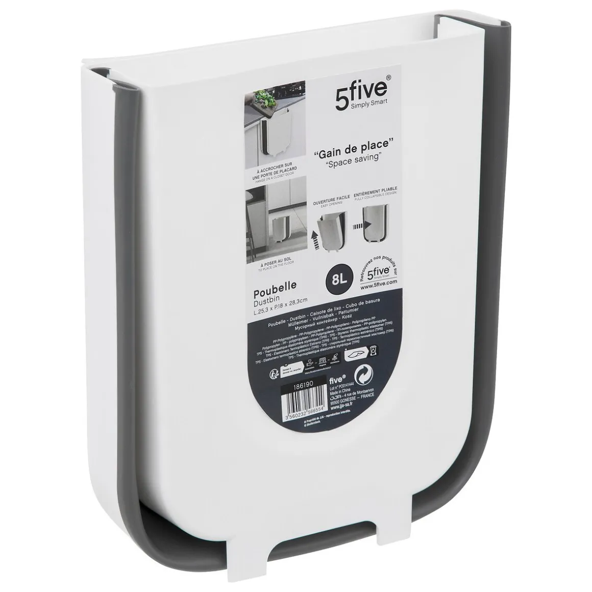 Balde do lixo extensível branco e cinza 8l