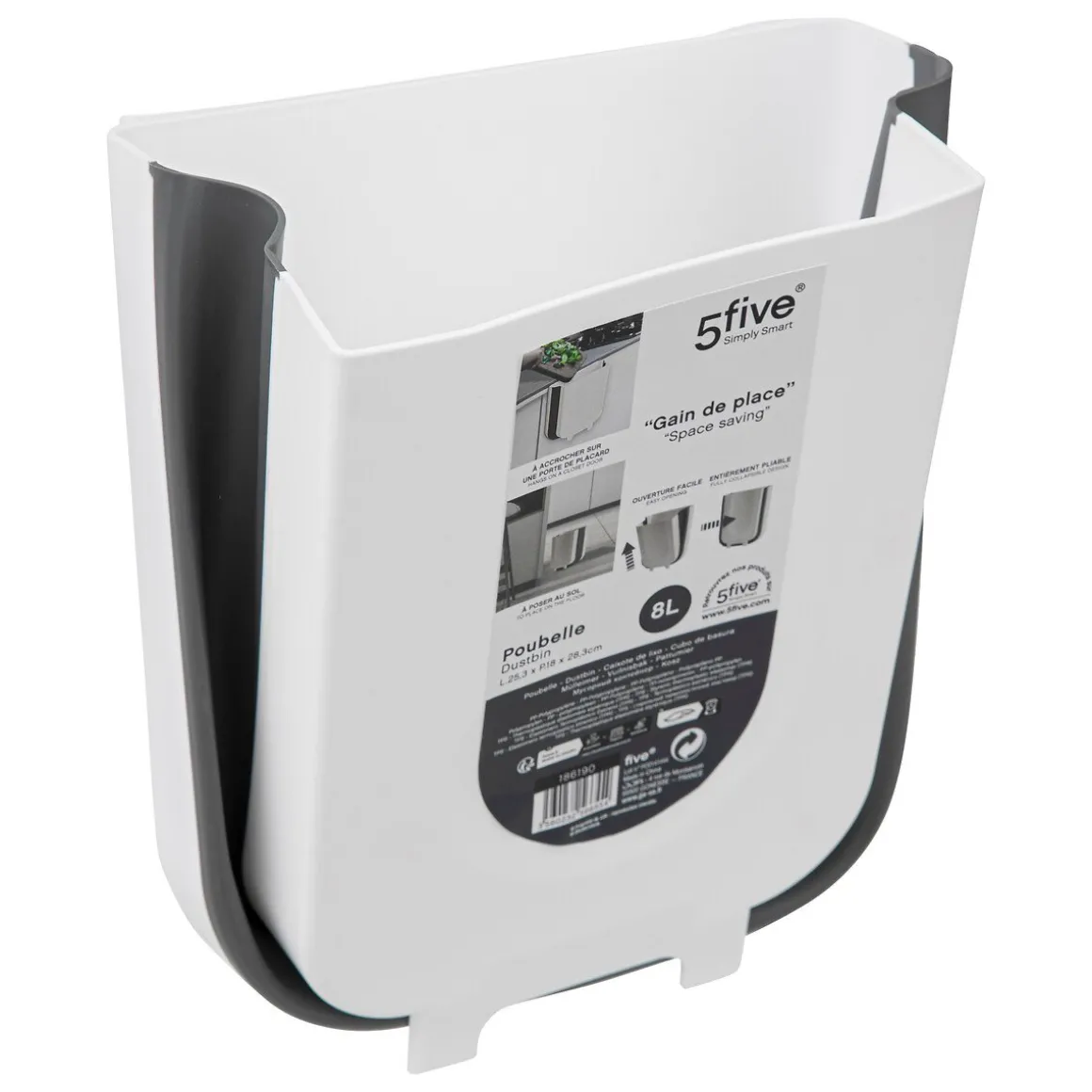 Balde do lixo extensível branco e cinza 8l