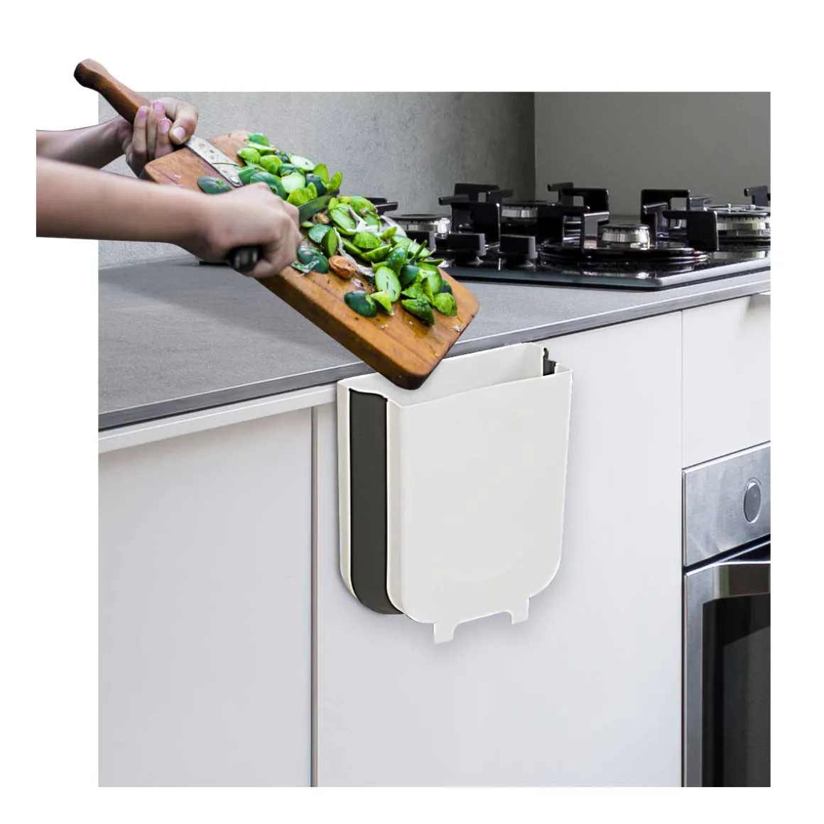 Balde do lixo extensível branco e cinza 8l