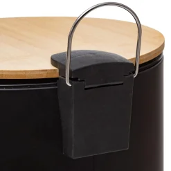 Balde lixo preto tampa em bambu