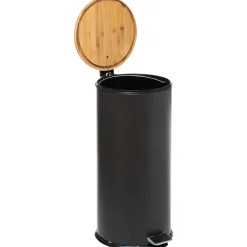 Balde lixo preto tampa em bambu