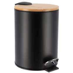 Balde preto soft close em metal e bambu