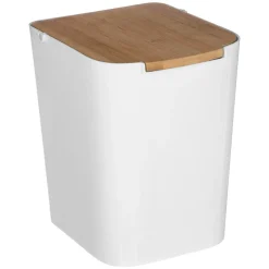Balde wc BALTIK branco com tampa em bambu 5l