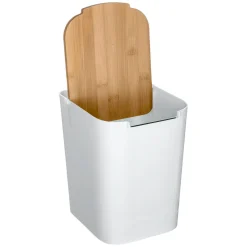 Balde wc BALTIK branco com tampa em bambu 5l