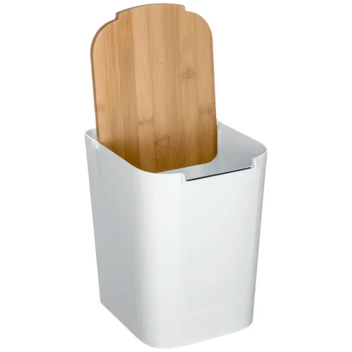 Balde wc BALTIK branco com tampa em bambu 5l