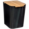 Balde wc BALTIK preto com tampa em bambu 5l