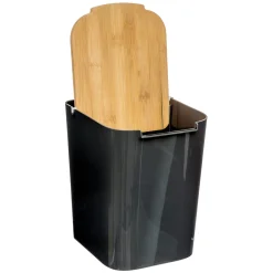 Balde wc BALTIK preto com tampa em bambu 5l