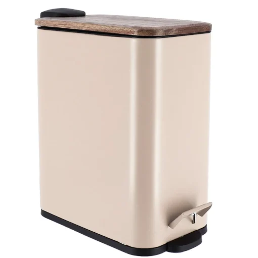 Balde wc com tampa em metal bege 5l