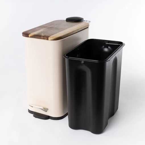 Balde wc com tampa em metal bege 5l