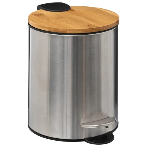 Balde wc inox com tampa em bambu 3l