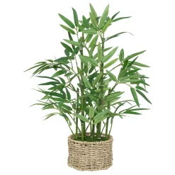 Bambu artificial com cesto de ráfia