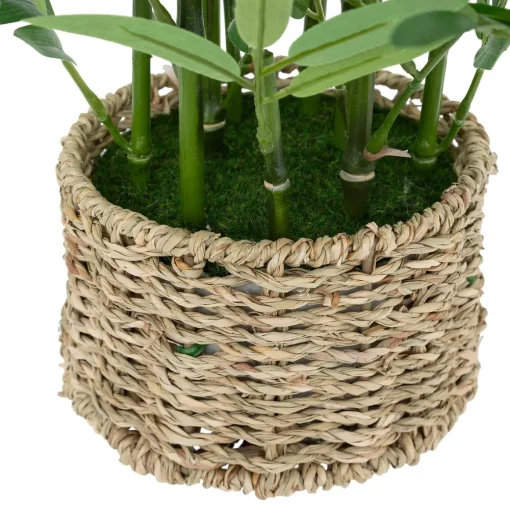 Bambu artificial com cesto de ráfia