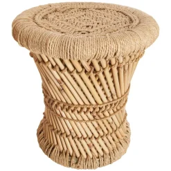 Banco bege em bambu e corda 32cm