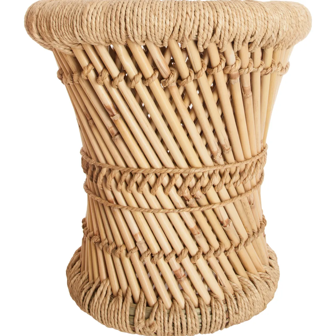 Banco bege em bambu e corda 32cm