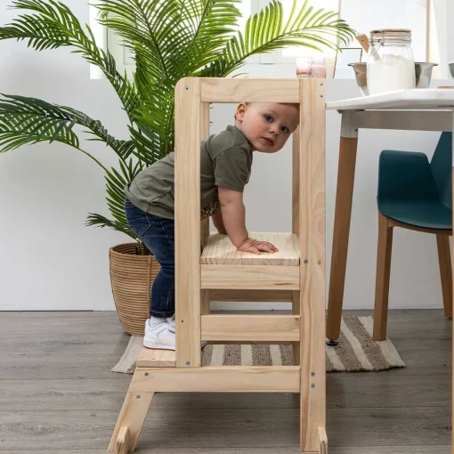 Banco observatório montessori em madeira pinho