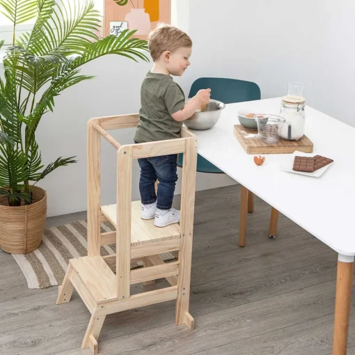 Banco observatório montessori em madeira pinho