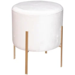 Banqueta BLUSH LIV branca de veludo com pés em metal dourado
