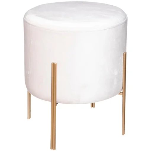 Banqueta BLUSH LIV branca de veludo com pés em metal dourado