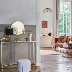 Banqueta BLUSH LIV branca de veludo com pés em metal dourado