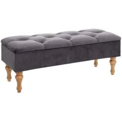 Banqueta dupla com arrumação ELIA cinza em veludo 40x24x104cm
