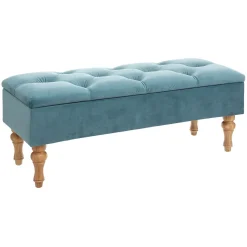 Banqueta dupla com arrumação ELIA azul em veludo 40x24x104cm
