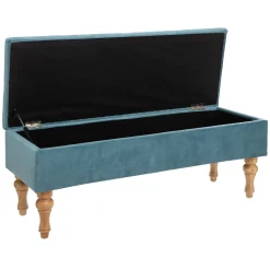 Banqueta dupla com arrumação ELIA azul em veludo 40x24x104cm