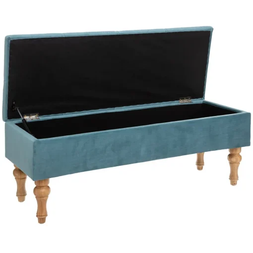 Banqueta dupla com arrumação ELIA azul em veludo 40x24x104cm