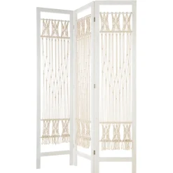 Biombo ete INDIEN branco em macramé