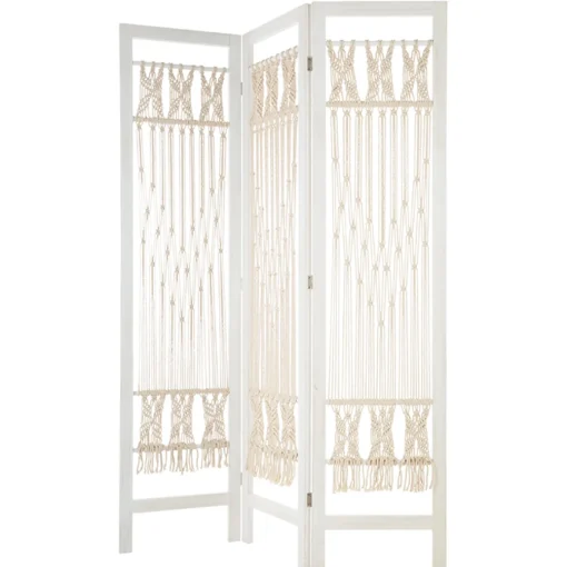 Biombo ete INDIEN branco em macramé