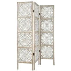 Biombo ETNIK branco com 3 painéis em madeira 169cm