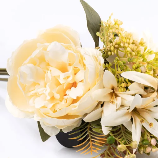 Bouquet artificial de peónia e dália de favos bege 40cm