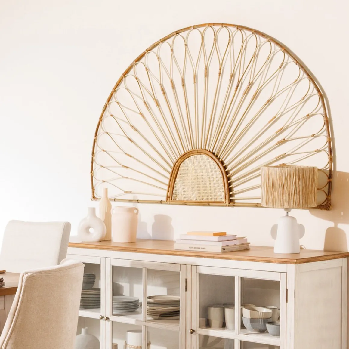 Cabeceira THE FLORAL bege em rattan e bambu