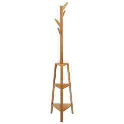 Cabide De 4 Hastes E Prateleiras Em Bambu 177cm