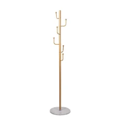 Cabide de pé com 6 ganchos dourado e base em mármore 177cm
