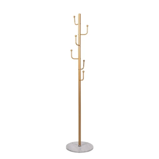 Cabide de pé com 6 ganchos dourado e base em mármore 177cm
