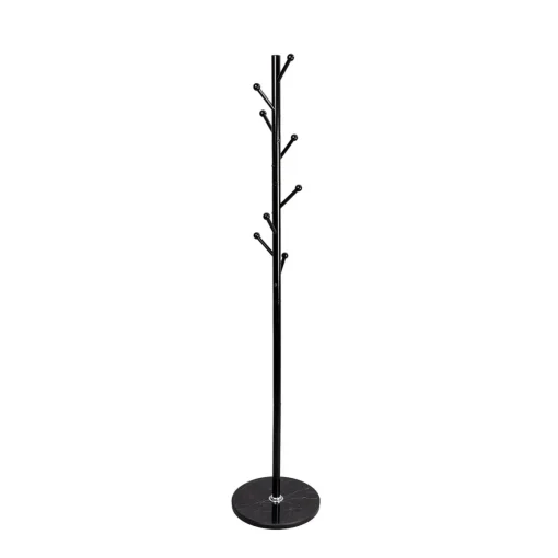 Cabide de pé com 8 ganchos preto e base em mármore 175cm
