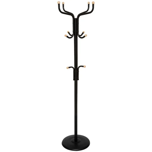 Cabide de pé preto em metal com 11 ganchos