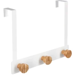 Cabide p/ porta branco com 3 ganchos em bambu