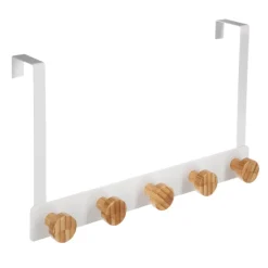Cabide para porta branco em bambu c/ 5 ganchos