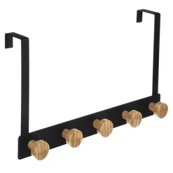Cabide para porta preto com 5 ganchos em bambu