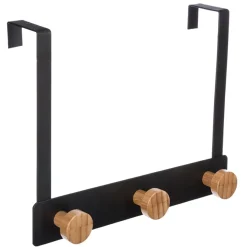 Cabide para porta preto com 3 ganchos em bambu